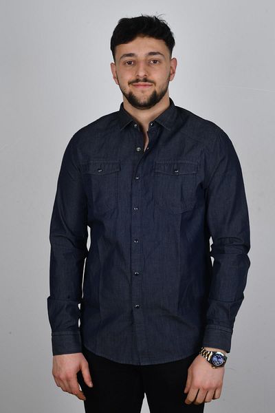 Cazador 22yceeo02706 Cămașă de blugi pentru bărbați, albastru bleumarin, cu buzunar frontal