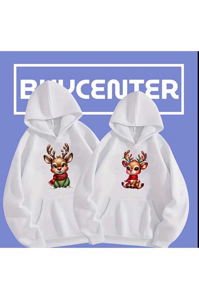 BUY CENTER Με θέμα την Πρωτοχρονιά - Φούτερ με κουκούλα Oversize Lover Couple Combination