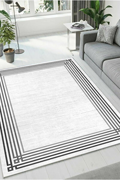 HaLıFoRuM Yumuşak Yıkanabilir Salon Halısı Kaymaz Koridor Oturma Odası Mutfak DZ-17-BEYAZ