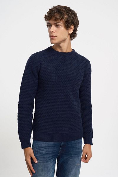Loft 2033902 Navy Blue Crew Neck Braided Men's Sweater