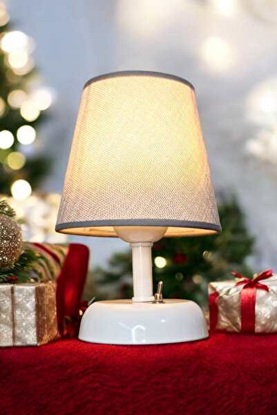 Bubihome Kablosuz Masa Lambası, Beyaz Gövde Gri Başlık, Pilli Abajur