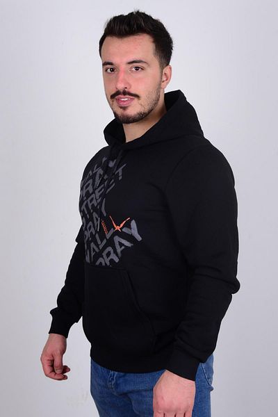 Cazador 5133 Hanorac negru pentru bărbați cu glugă și scris în față