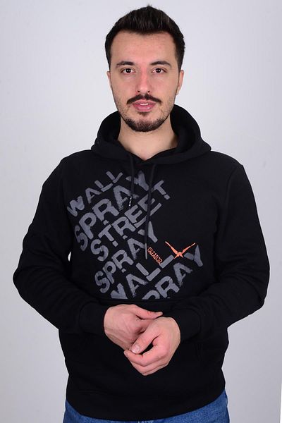 Cazador 5133 Hanorac negru pentru bărbați cu glugă și scris în față