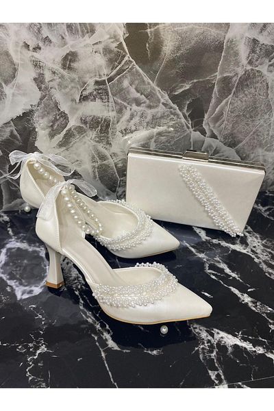 Berush Bride Combinație de pantofi și geantă de rochie de seară de 7 cm cu perle de damă