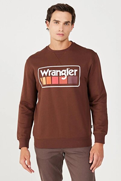 WRANGLER W646h1h44 Kahverengi Baskılı Bisiklet Yaka Erkek Sweat
