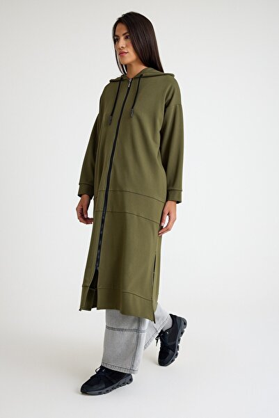 QANU Uzun Fermuarlı Kap Yeşil