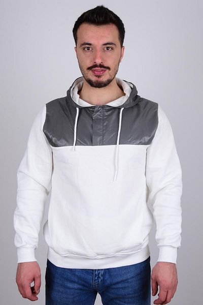 Cazador 23kceeo05041 Ecru Men's Zippered Hooded Sweat with Snaps on the Front