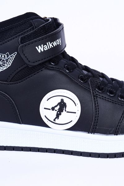 WALKWAY Sloga Hi F din piele cu talpă confortabilă, neagră, zilnică, unisex, pantofi sport pentru copii