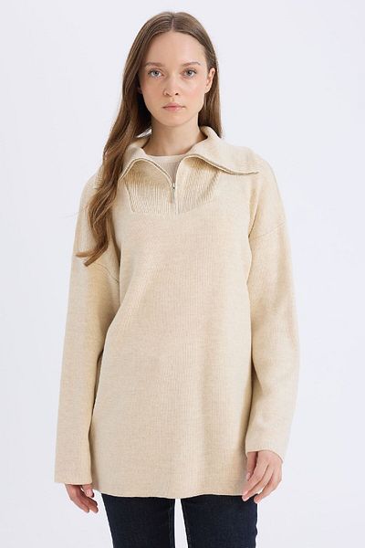 DeFacto Strickpullover-Tunika mit normaler Passform, Reißverschluss und Stehkragen 	   B0191AX24WN