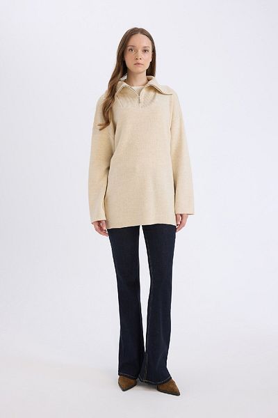 DeFacto Strickpullover-Tunika mit normaler Passform, Reißverschluss und Stehkragen 	   B0191AX24WN