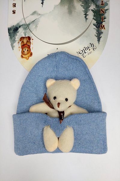 Hanece Kids Plush Ice Blue Teddy Bear Boys' Beret