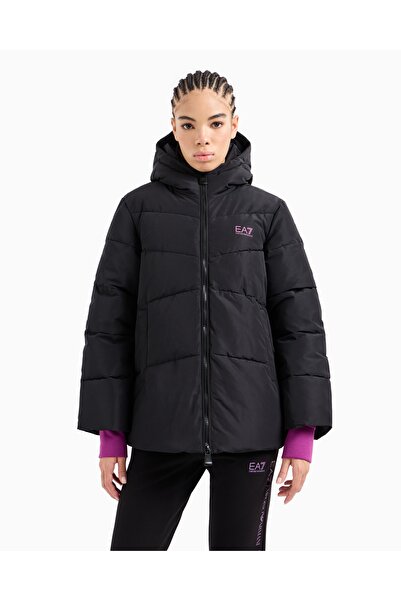 EA7 Kadın Kapitoneli Regular Fit Kapüşonlu Şişme Siyah Ceket 6DTB18 TN8AZ-1200