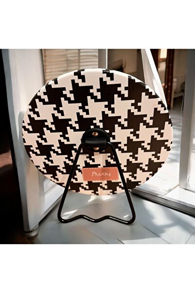 Rachel Masa Üstü Deri,Metal Ayaklı, 16 cm, Puantiyeli, Çizgili, Kareli ve Kazayağı Desenli, Makyaj Aynası