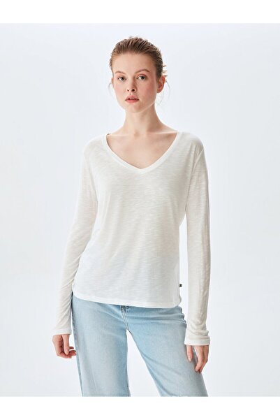 Ltb Hanorac subțire cu decolteu în V crem