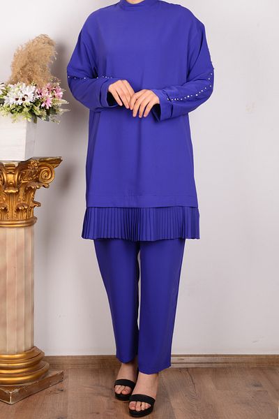Armine 24yt644 Violet Women's Relaxed Cut Back Half Zippered Bottom Tulle Detailed Trousers Waist Last