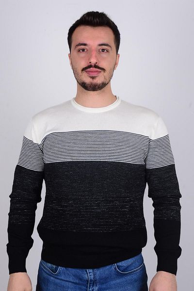 Cazador 3036 Pulover pentru bărbați cu gât crew cu dungi în față