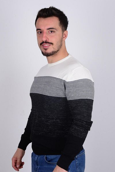 Cazador 3036 Pulover pentru bărbați cu gât crew cu dungi în față