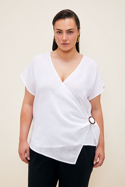Love My Body Leinenbluse mit V-Ausschnitt