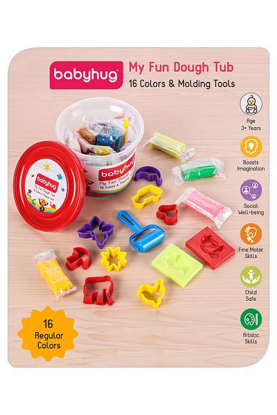 Babyhug مجموعة عجين المرح من Babyhug، عبوة غير سامة مكونة من 16 قطعة مع أدوات وأشكال وقوالب، للأطفال من سن 3 سنوات فما فوق، 400 جرام