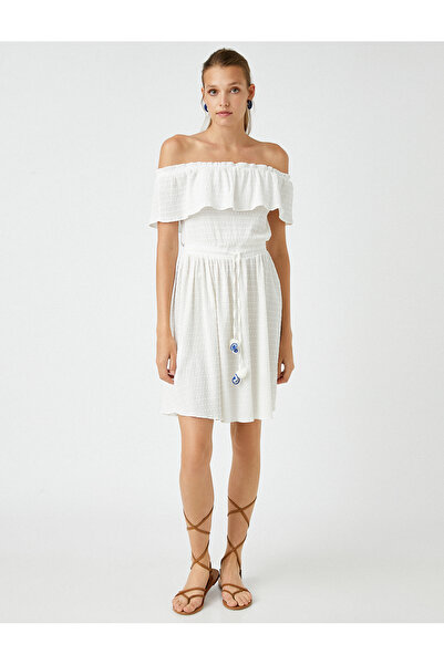 Koton Omzu Açık Mini Elbise Püskül Detaylı