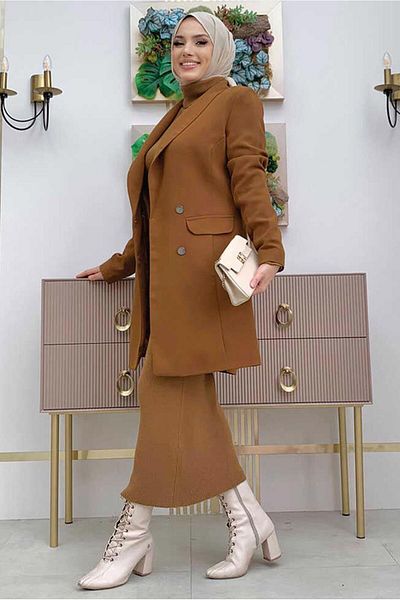 TRENDTESETTÜR Γυναικείο μπουφάν Tan Color - Πανωφόρι και Κουμπί T 0667