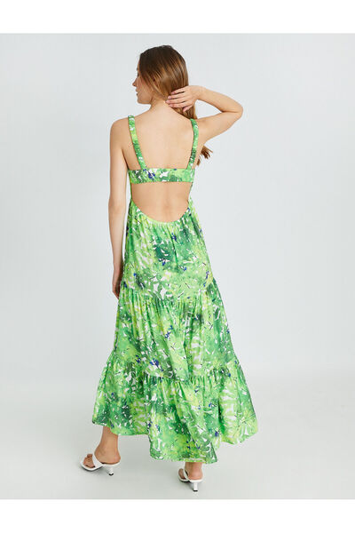 Koton Μακρύ φόρεμα βισκόζης με τιράντες - Floral σχέδιο και σκίσιμο