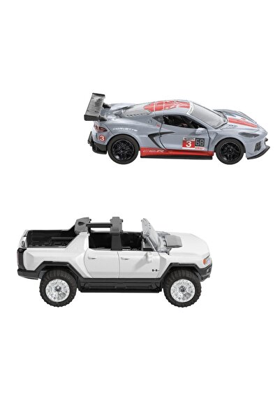 HOT WHEELS SET 2 MASINUTE METALICE PULL BACK GMC HUMMER EV SI CORVETTE C8R 1:43