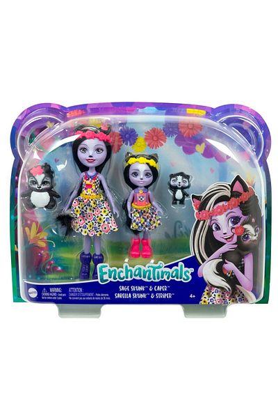 Enchantimals SET PAPUSI SURORI SI ANIMALUTELE LOR SAGE SKUNK SI CAPER SI SABELLA SKUNK SI STRIPER