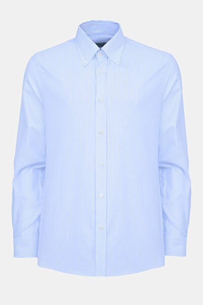 Edwards Erkek Mavi Cooper Fit Çizgili Düğmeli Yaka Oxford Spor Gömlek
