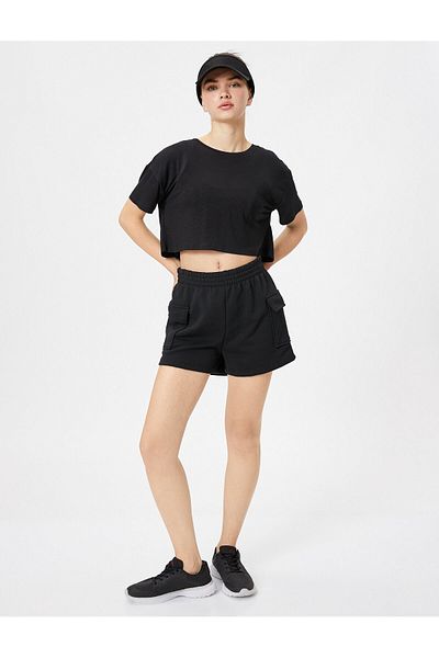 Koton Αθλητικό T-Shirt Crop κοντό μανίκι Crew λαιμόκοψη