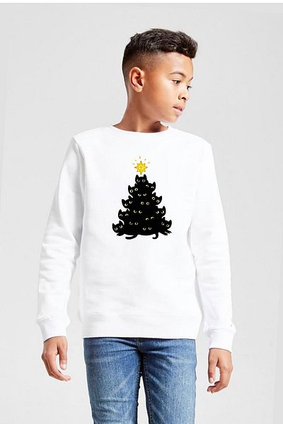 Tshirthane Φούτερ Meowy Christmas White Παιδικό 2ip