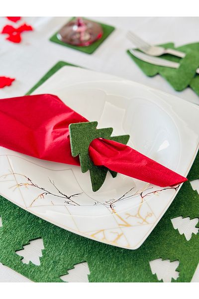 Karter İnovasyon New Year's Themed Green Napkin Holder for 6, New Year's Napkin Set, New Year's Napkin Set Green for 6