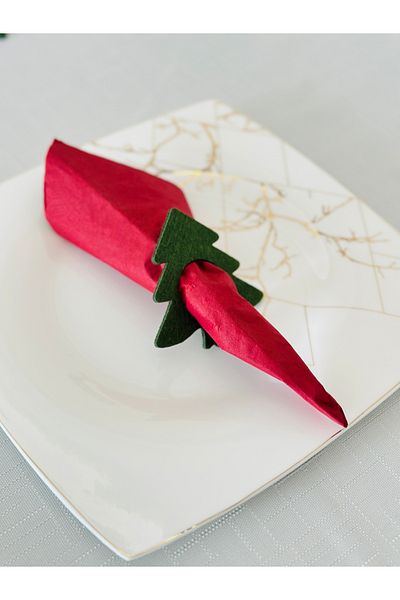 Karter İnovasyon New Year's Themed Green Napkin Holder for 6, New Year's Napkin Set, New Year's Napkin Set Green for 6