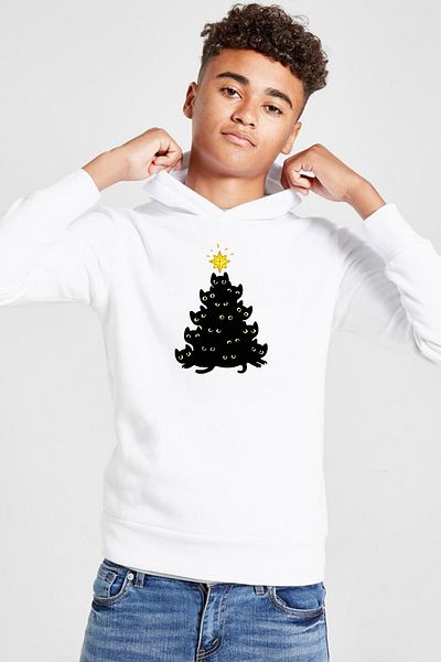 Tshirthane Hanorac cu glugă 3ip pentru copii Meowy Christmas White