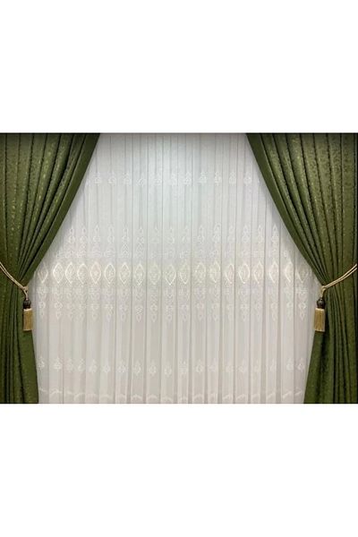 NİVEMESHOME Nivemeshome New Floor Embroidered 1/3 Close Pleated Tulle Curtain Apm