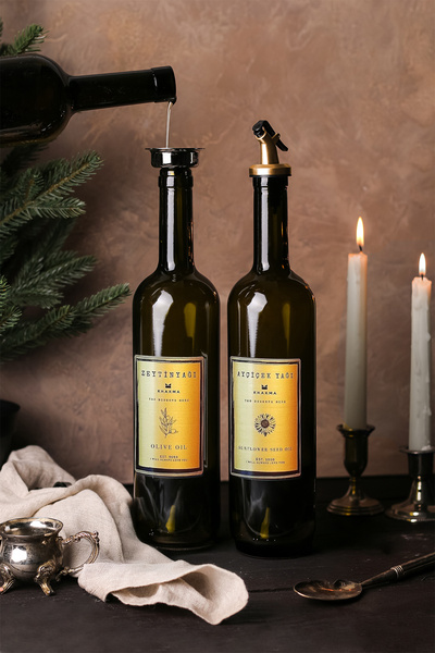 KHAKMA Amber Gold 2'li 750 Ml Zeytinyağı Sıvıyağ Şişesi Yağdanlık Yağlık 750gold