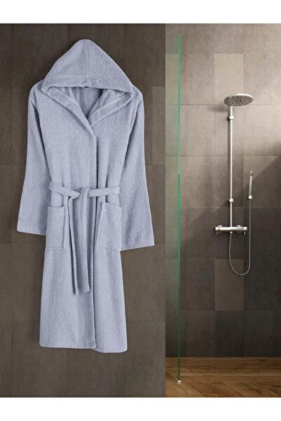 Çetinhome Kapüşonlu Pamuklu Tek Bornoz Gri