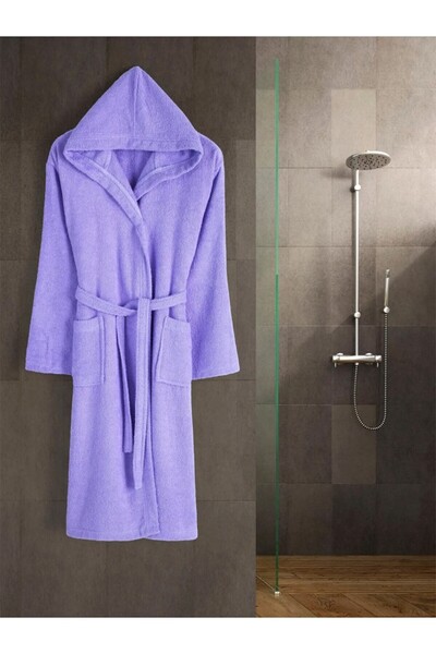 Çetinhome Kapüşonlu Pamuklu Tek Bornoz Lila