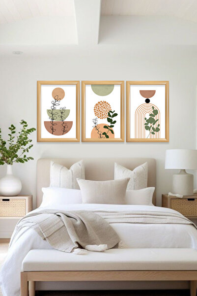 SUNARTHOME ''MİNİMALİST BİTKİ ve GEOMETRİ DESENLİ ÇERÇEVELİ CAM TABLO''