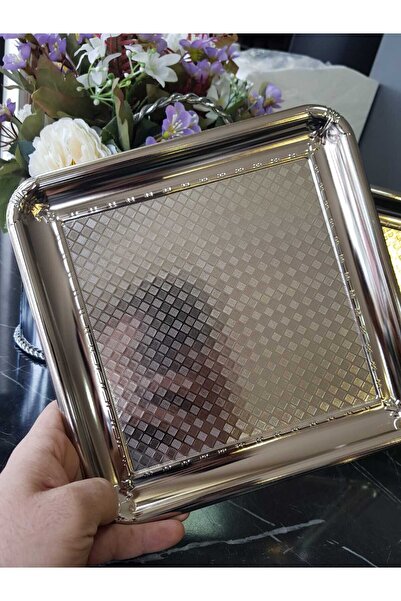 Practice Home Dama Desenli Tek Kişilik Kahve Sunumluk (6 Adet) Metal Damat Sö...
