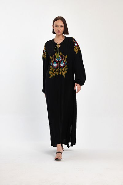Denismoda Rochie de damă cu mânecă lungă cu balon, broderie, detaliată, din viscoză Hijab