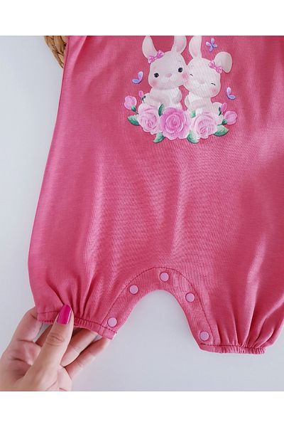 Jammybaby My Friend Rabbit Shoulder Ruffled 100% Cotton Combed Baby Girl Summer Shorts Jumpsuit