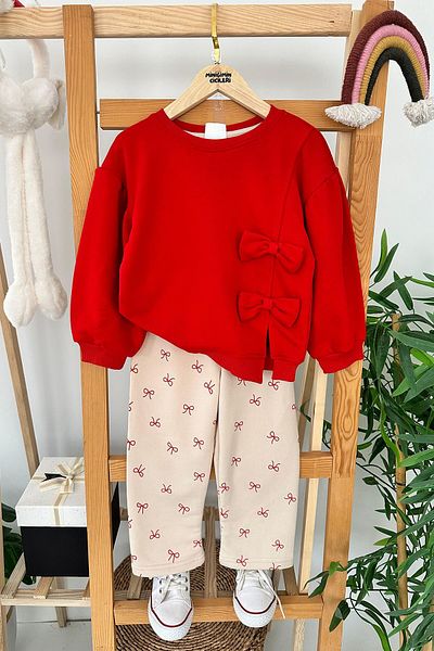 Minigimin Cicileri My Mini's Flowers for Girl - Bow Pattern 2-Piece Set, Red