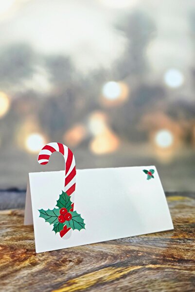 PEKSHOP Candy Cane İsimlik Kartı - Baston Şeker Yılbaşı Sofra Süsü İsim Kartı 12'li