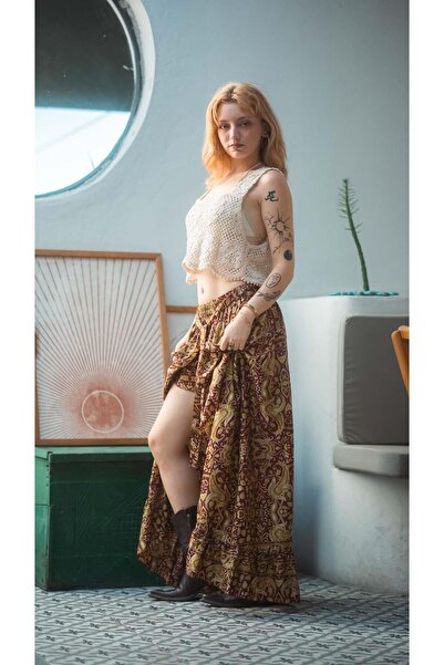 Miss Boheme Tasarım Bej Kalın Askılı Örme Detay Bluz
