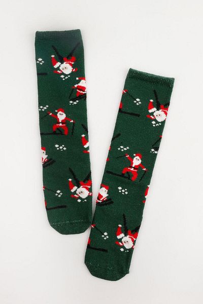 Le Mabelle Green Santa Claus Patterned Girl's Socks