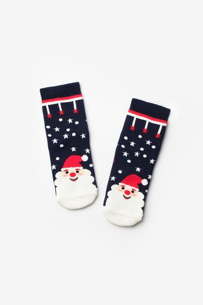 Le Mabelle Navy Blue Santa Claus Patterned Girls' Christmas Socks