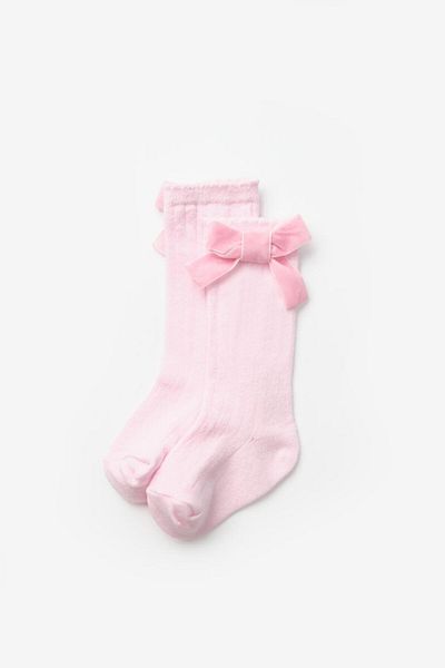 Le Mabelle Pink Velvet Bow Girls' Socks