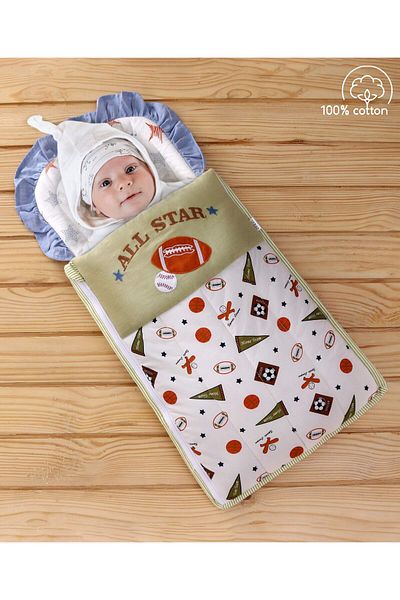 Babyhug حقيبة نوم مريحة بسحاب وطبعة رياضية للأطفال من عمر 0 إلى 10 أشهر، 70×36 سم - متعددة الألوان