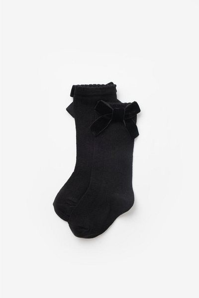Le Mabelle Black Velvet Bow Girls' Socks